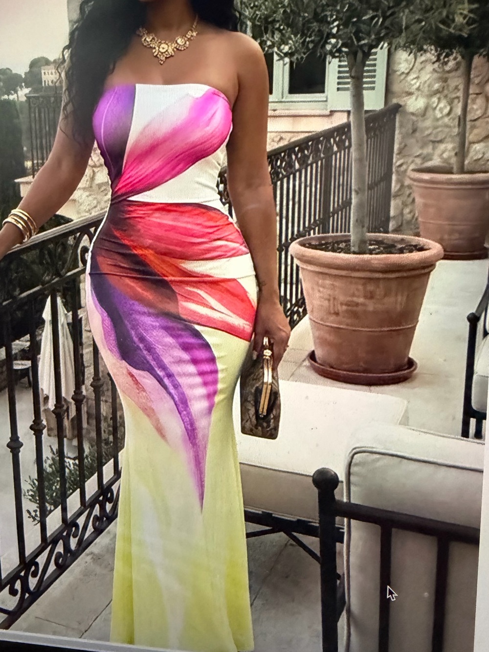Strapless Floral Watercolor Maxi Dress in Pink & Purple - NWOT - Size M